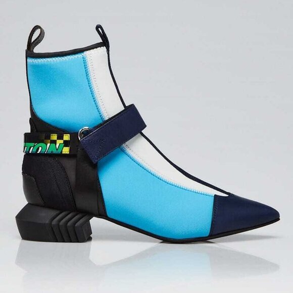 Louis Vuitton Blue/White Leather/Neoprene Deep Sea Ankle Boots Size 5.5/36 - Picture 3 of 5